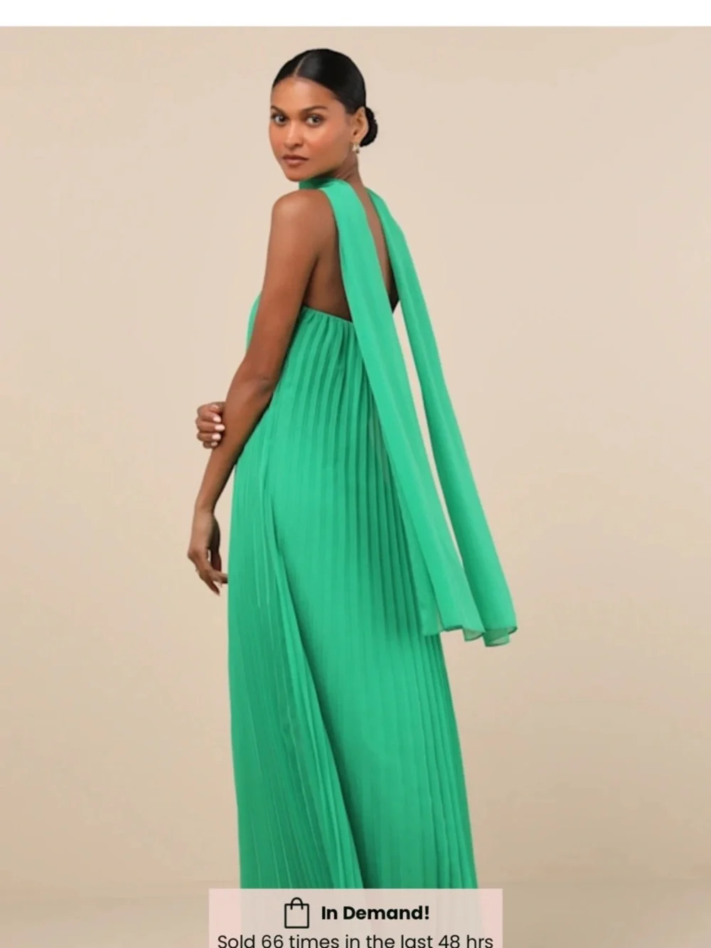 Lulus Green Pleated Halter Scarf Gown - Picture 2 of 4
